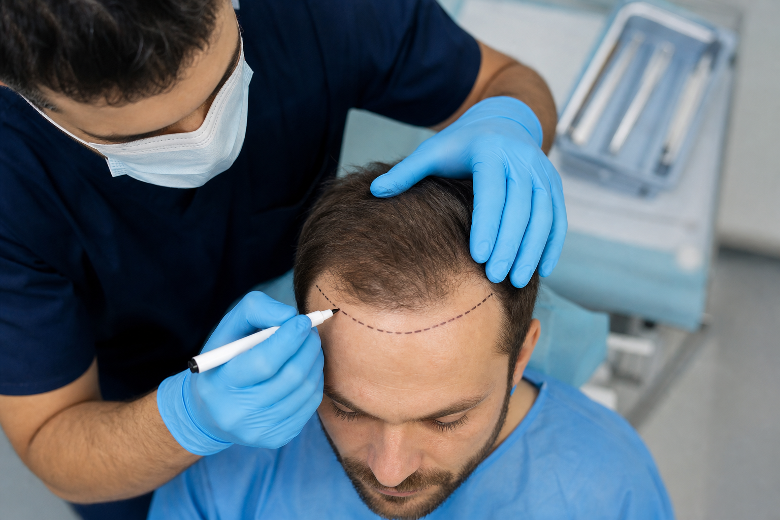 Surgeon planning a hybrid hair transplant hairline at EsteCenter Istanbul
